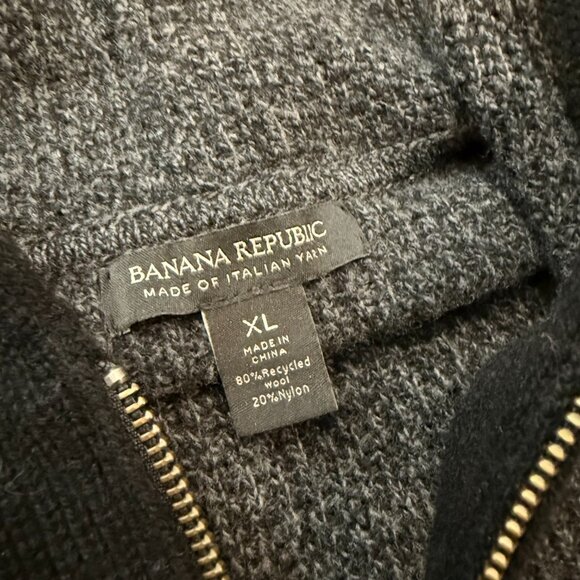 Banana Republic Italian Yarn Wool Nylon XL Sweater Hoodie Full Zip Knit - Picture 7 of 11